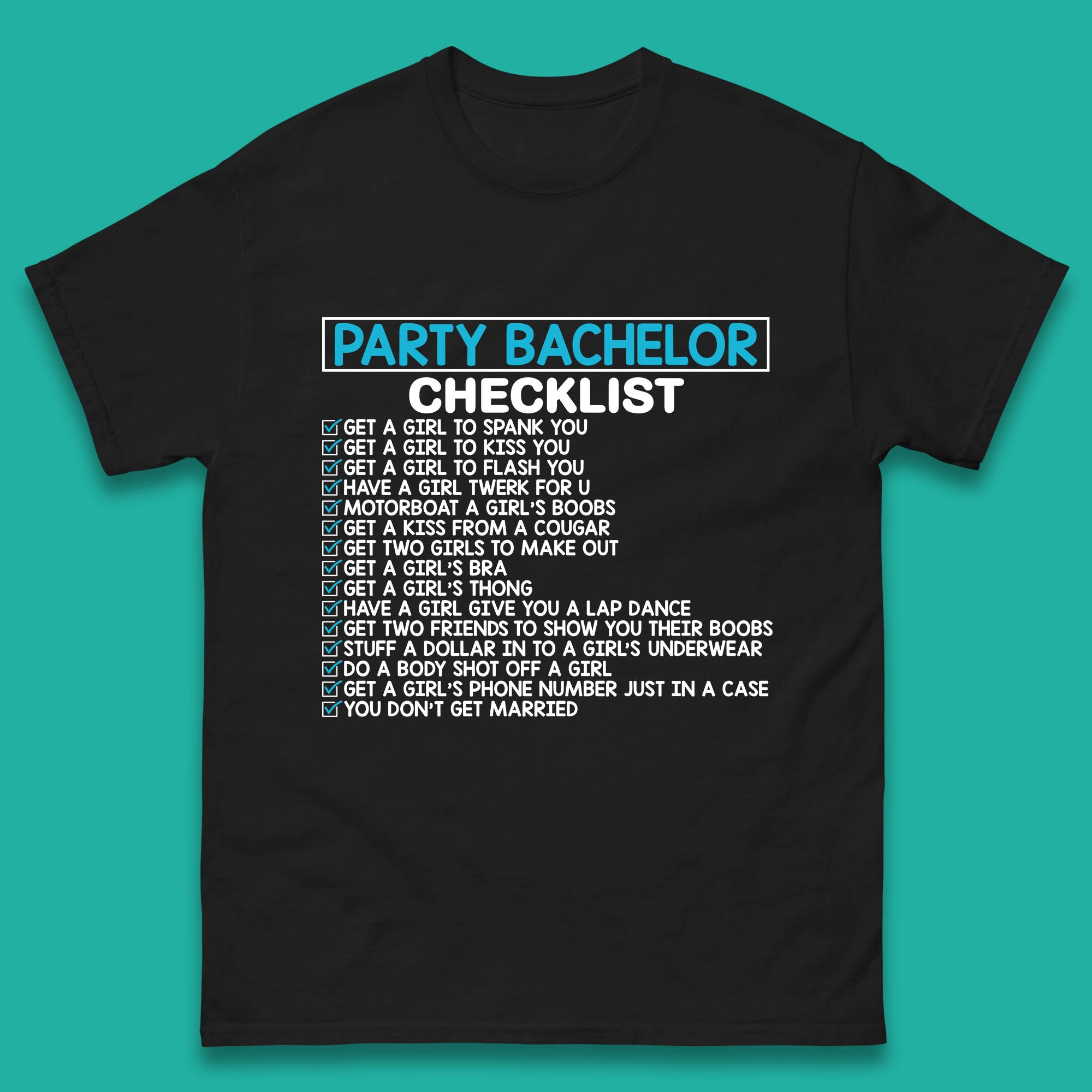 Bachelor Party Checklist Funny Groom Bachelorette Party Mens Tee Top S