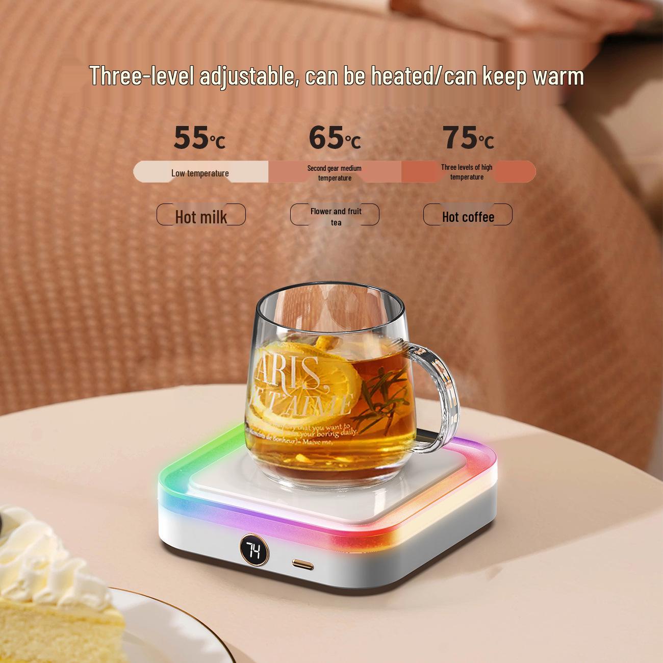 Smart Heated Coaster with Seven-Color LED for Coffee & Milk