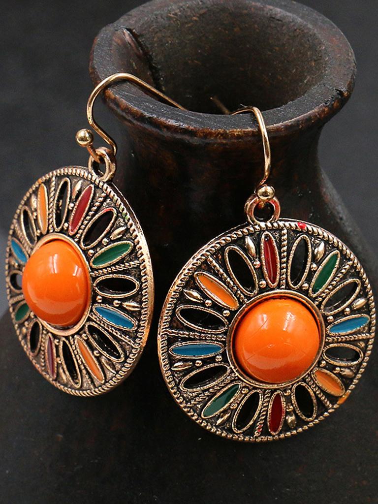 2 Stück Retro Bohemian Stil kreisförmige geometrische Damenohrringe für den Urlaub und personalisierte weibliche Accessoires