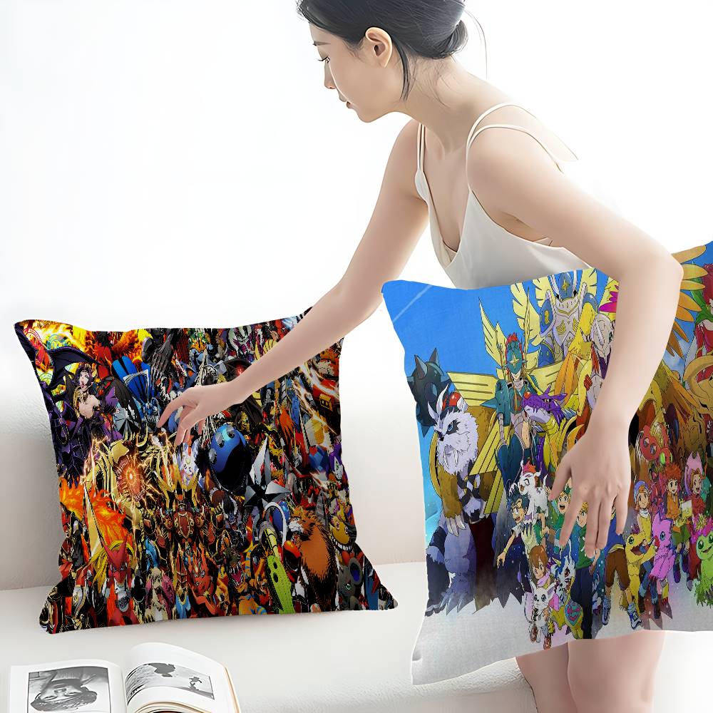 Cartoon B-Digimon Pillow Covers Cartoon Sofa Decorative Home Double-sided Printing Short Plush Cute Cushion Cover