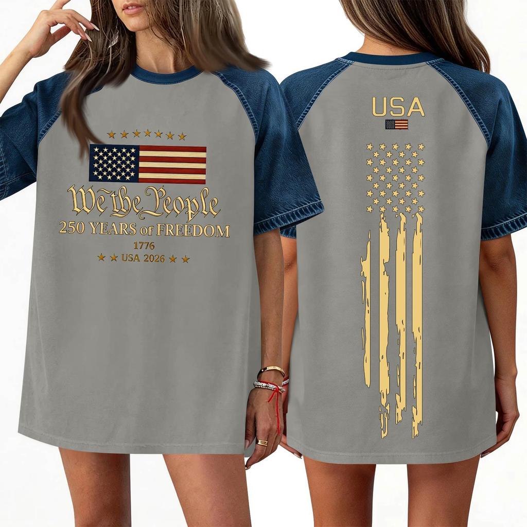 Women's Denim Patchwork Top, Casual Short-sleeved Comfortable T-shirt, Fashionable For Spring And Summer.