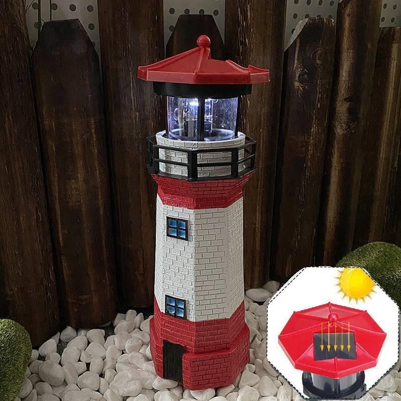 Powered Solar Lighthouse Led Rptating Model Outdoor Garden Light Decor House