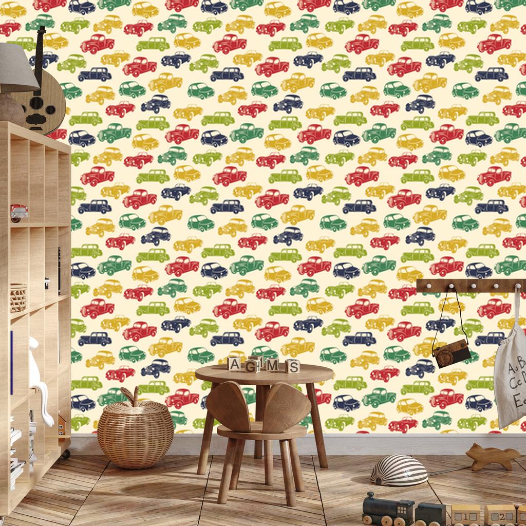 Wallpaper Colorful cars in retro style for living room and bedroom 50x1000