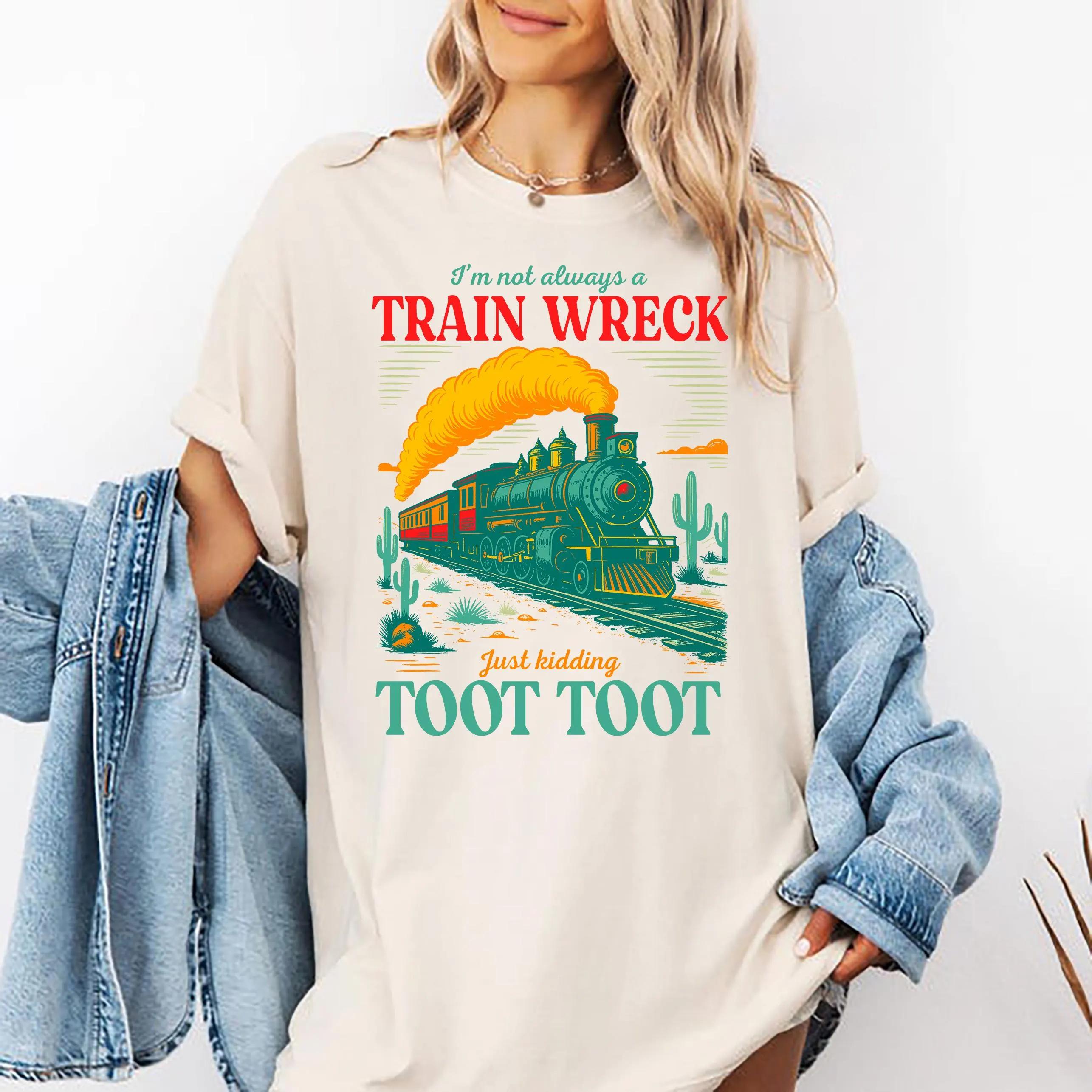 

Summer Womens Retro Funny Train TShirt Cotton and Breathable Short Sleeve Streetwear Oversized Loose Casual S