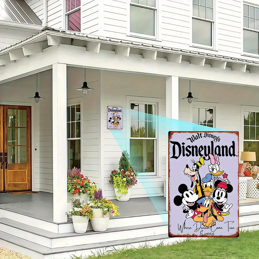 2D Flat - [Vintage Charm] Retro Disneyland Metal Wall Art - 20.32cm X 30.48cm Durable Iron Decorative Plaque Featuring Mickey &