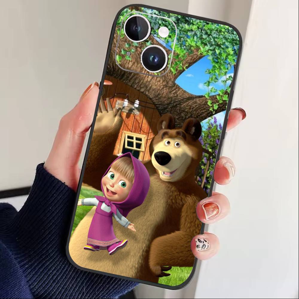 Cute M-Masha and Bears Phone Case For iPhone 16,15,14,13,12,17,Pro Max,Plus Silicone Black Case