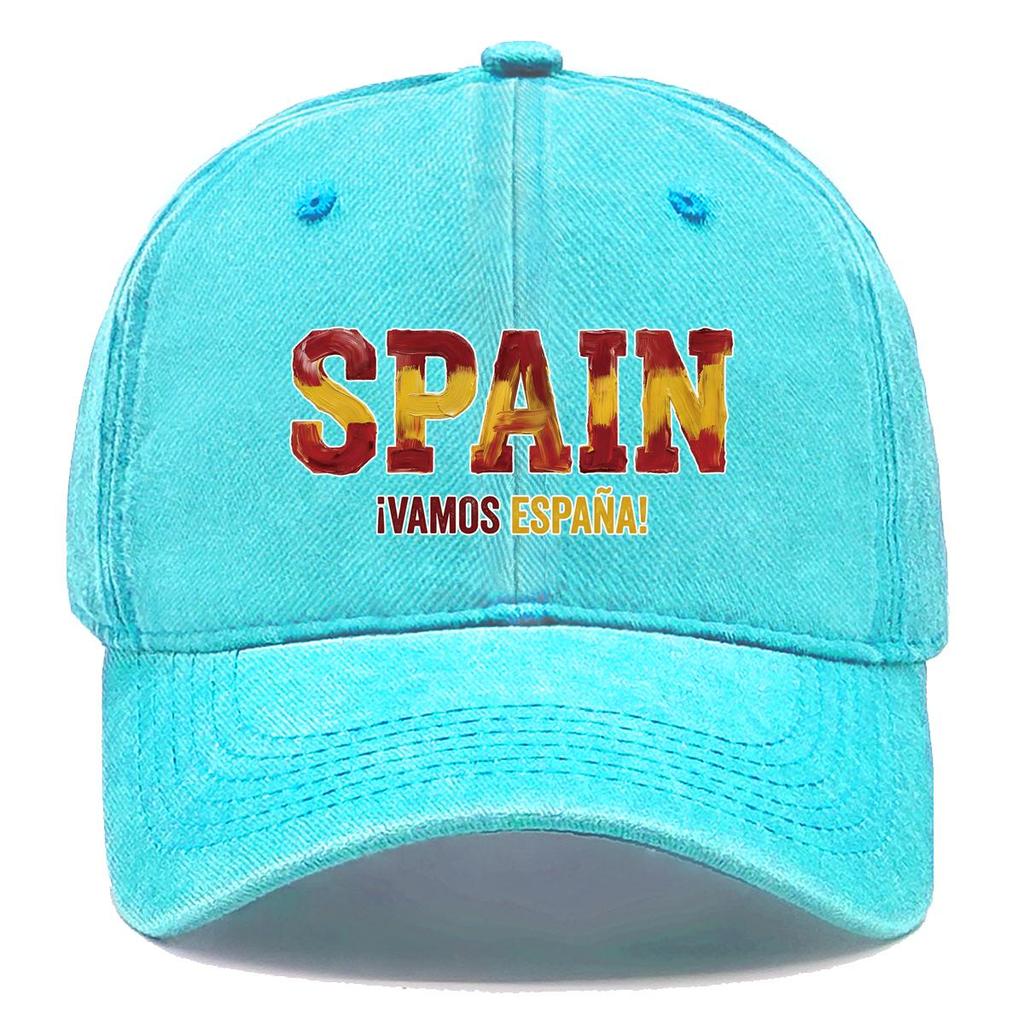 Snapback Baseball Cap With "SPAIN" "VAMOS ESPANA" Flag Printed , Adjustable Baseball Cap Curved Brim Inelastic Casual Cozy Man's Cap