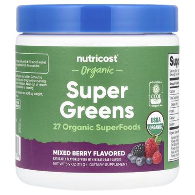 Organic Super Greens, Mixed Berry, 3.9 Oz (111 G)
