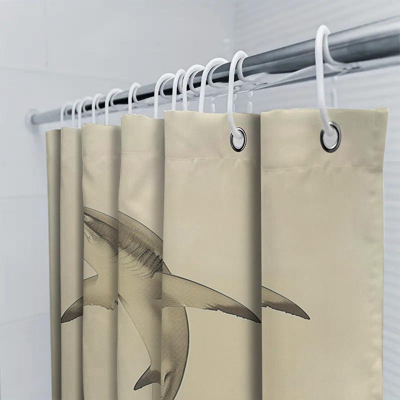 Luxurious Bathroom Decorshark-Themed Shower Curtain Set With Metal Rods For Home Decoration Modern Waterfall Design In Beige Per
