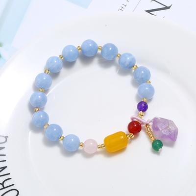 Pulseira de pedra de cristal natural Água-marinha cristal de morango pedra da lua pulseira feminina versátil Mori retrô joia de mão