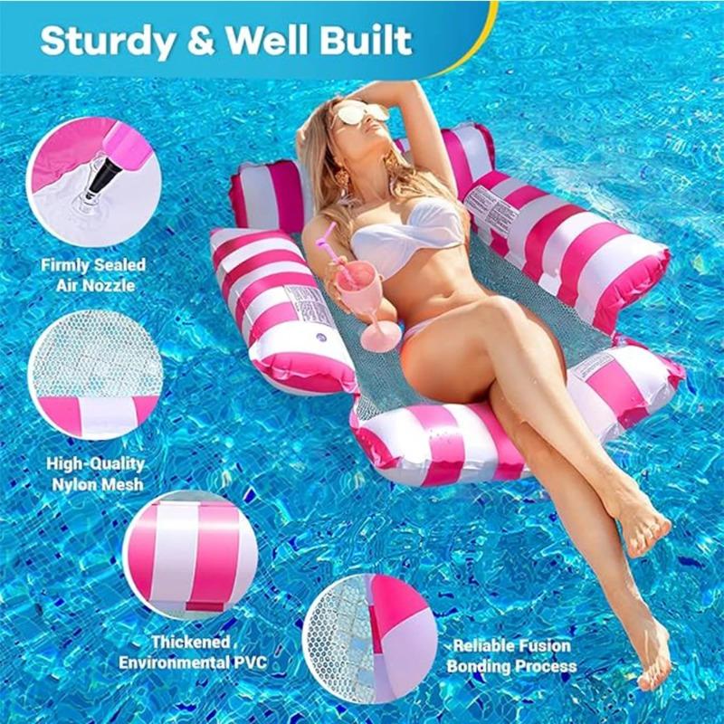 4-in-1 Water Hammock Recliner, Inflatable Floating Lounge for Pool Beach, Pool Party Air Mattress, Cooling Mesh Seat