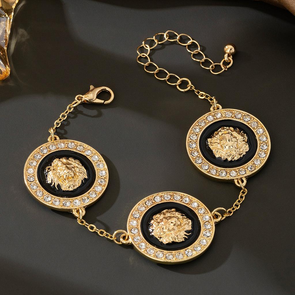Trendy Lion Head Diamond Pendant Necklace Bracelet Stud Earrings Trendy Personality Jewelry Set