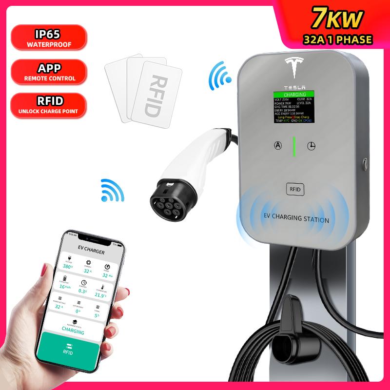 

Tesla 7 кВт Type 2 EV IEC62196-2 32А 3-фазная Новая умная аварийная зарядная станция для электромобилей Для Skoda Octavia Зарядная станция для автомобиля Подключение WIFI ПРИЛОЖЕНИЕ TYPE2