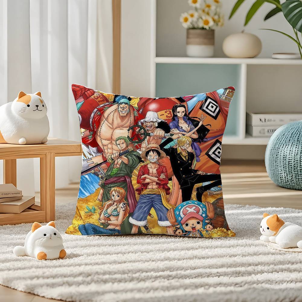 One Piece Straw Hat Pirates Anime Plush Pillow Cover Soft Short Plush Cushion Cover For Sofa Bedroom Home Decor Gift Decoration
