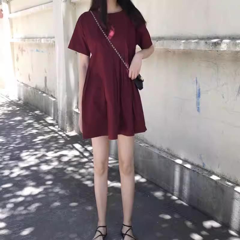 2024 Korean Style Summer Maternity Dress: Slimming A-Line Baby Doll with Retro Short Sleeves