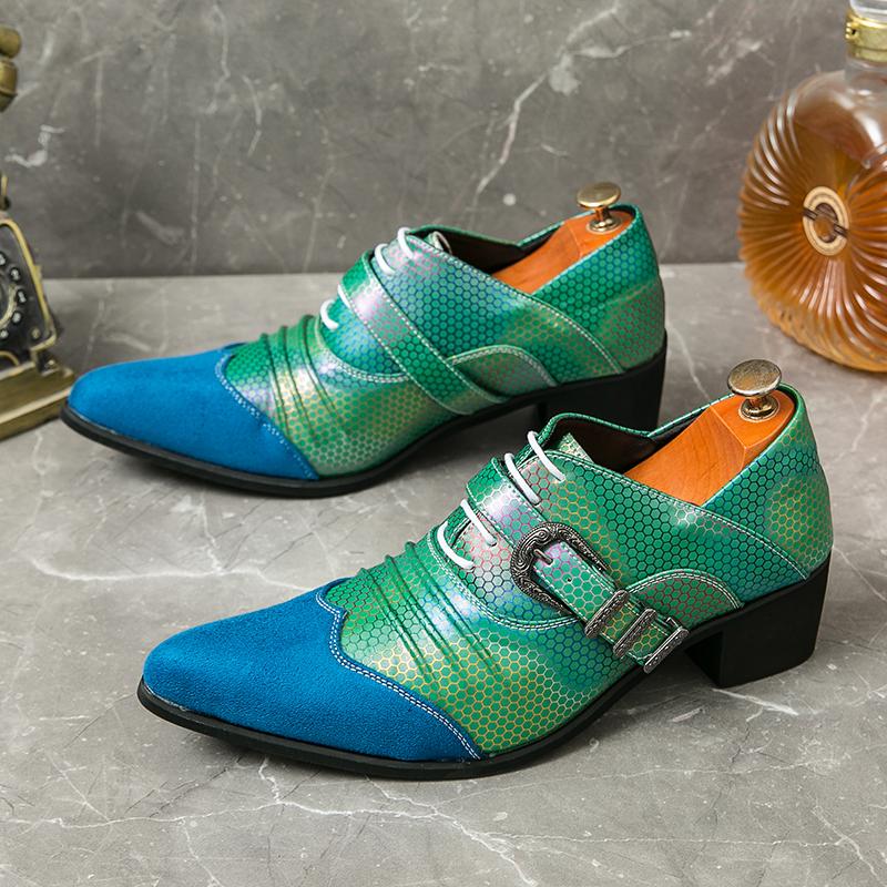 

Новые модные мужские туфли на высоком каблуке сине-зеленого цвета, кожаные туфли «Челси», брендовые туфли для выпускного вечера, роскошные дизайнерские деловые туфли 38 синий