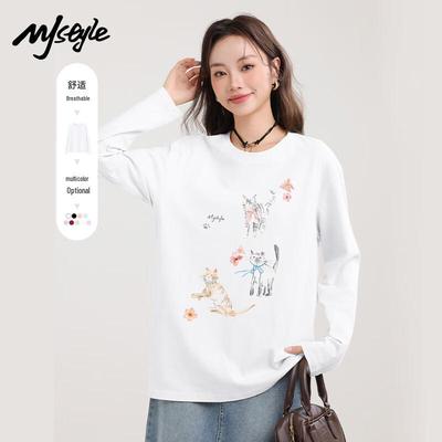 MJ STYLE Women's Round Neck Cotton Long Sleeve T-Shirt