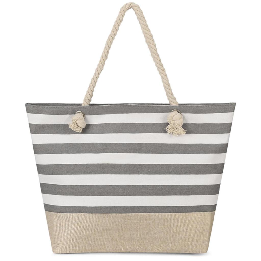 Casual Striped Canvas Bag For Women Large Capacity Shoulder Bag Shopping Totes Student Bookbag for School Travel Beach