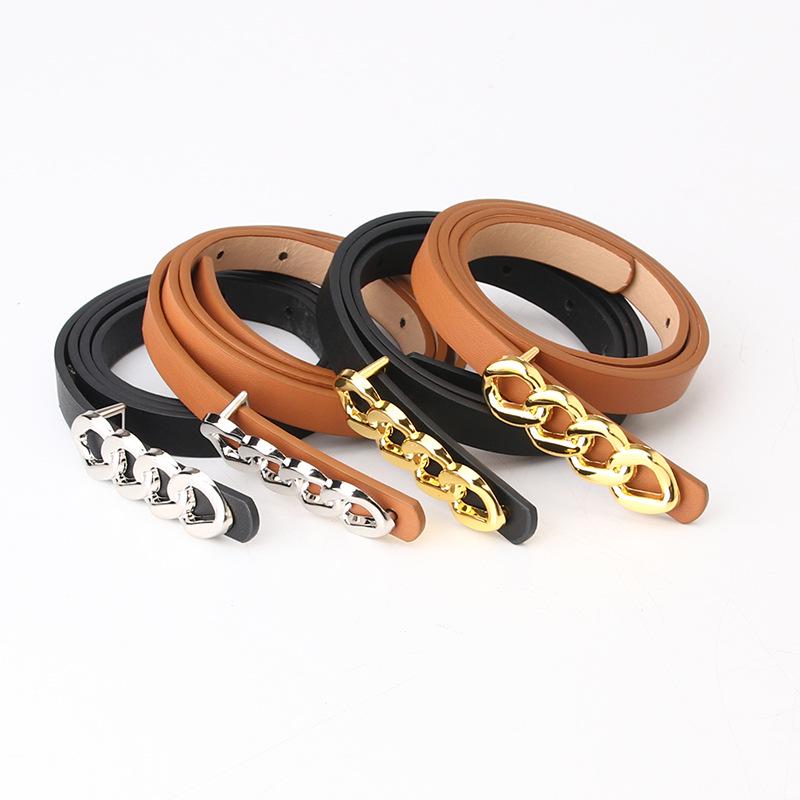 Stylish Women's Chain Plate Buckle Skinny Belt - Fashion Accessory for Dresses & Jeans