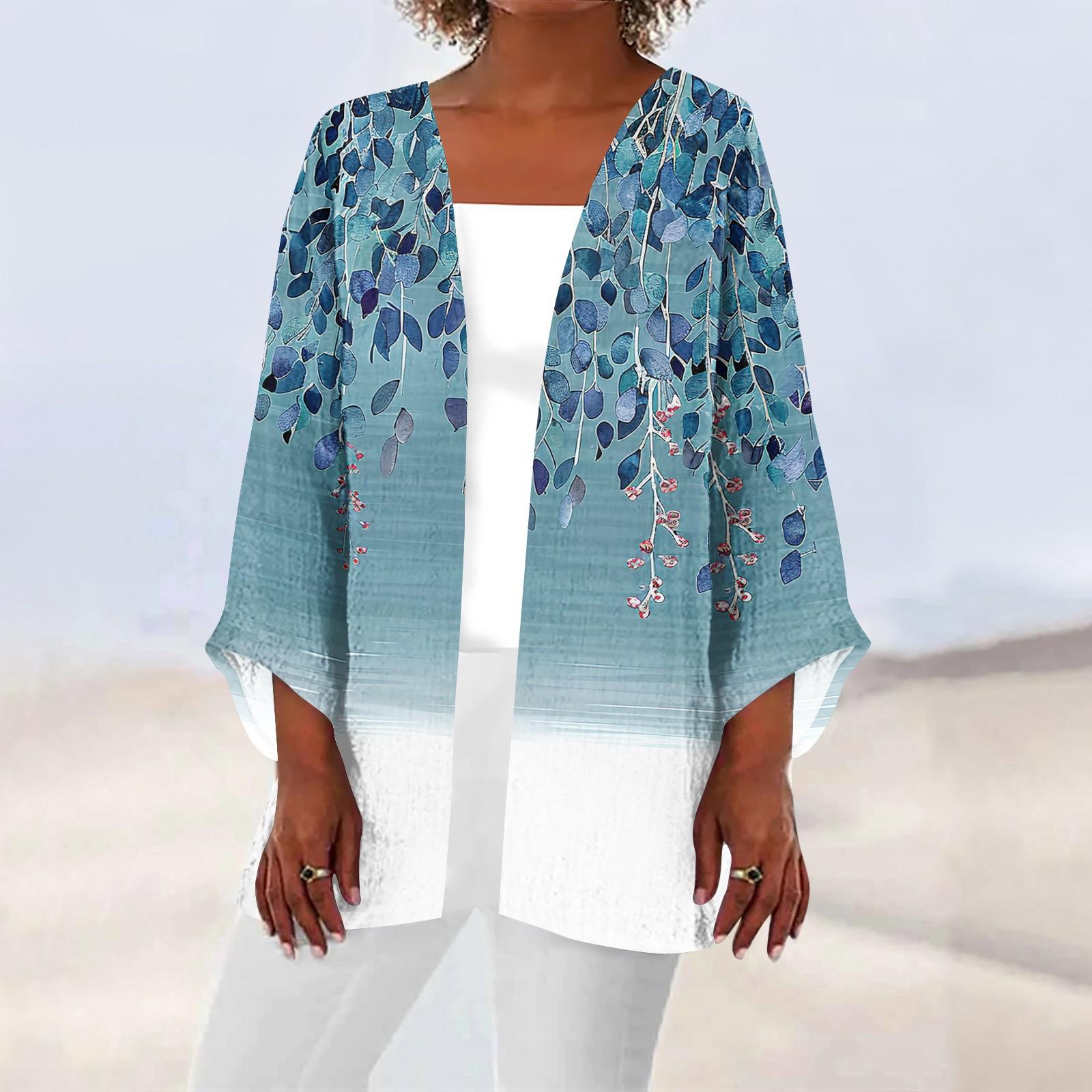 

Женская повседневная модная легкая куртка средней длины с принтом, кардиган XXXXXL циан