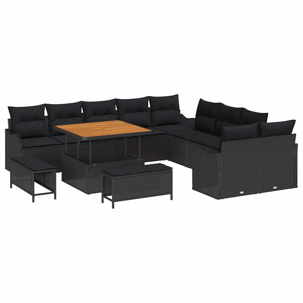 Garden Sofa Set with Cushions and Storage 13 pcs Black