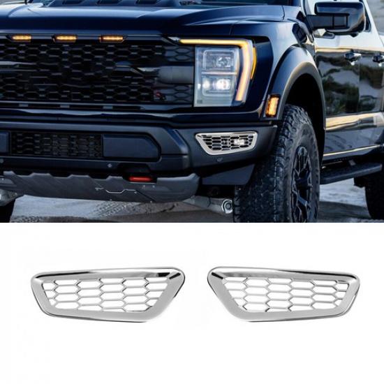 Front Bumper Fog Lights Honeycomb Cover Trim Decor For Ford F-150 + Chrome