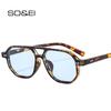 SO&EI Vintage Double Bridges Polygon Square Women Sunglasses Fashion Rivets Men Clear Ocean Lens Shades UV400 Sun Glasses