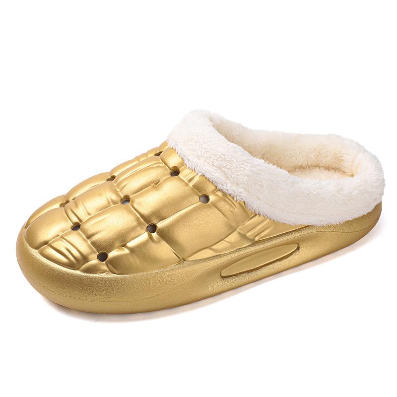 

Cotton slippers men s and women s new winter velvet thickened warm home cotton drag couple cotton shoes 46-47 золотий
