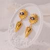 Design Female Hip-Hop Personality Trend Titanium Steel Plated 18K Gold Geometric Devil'S Eye Fringed Earrings Set