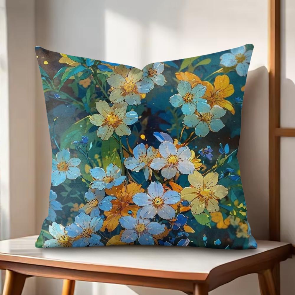 Classic Art Floral Pattern Cushion Cover Natural Linen Organic Fabric DoubleSided Printing Couch Pillow Covers Home Decor