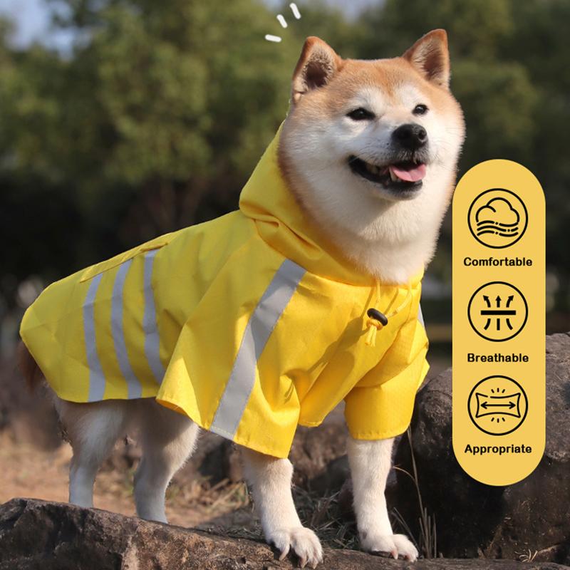 Dog Raincoat Hooded Cloak Waterproof Poncho with Reflective Stripes Rainy Day Outdoor Cloak Style Hooded Dog Raincoat