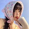 Breathable Spring Silk Scarf Sweat-absorption Square Hijab Scarf Flower Printed Headscarf  Girls
