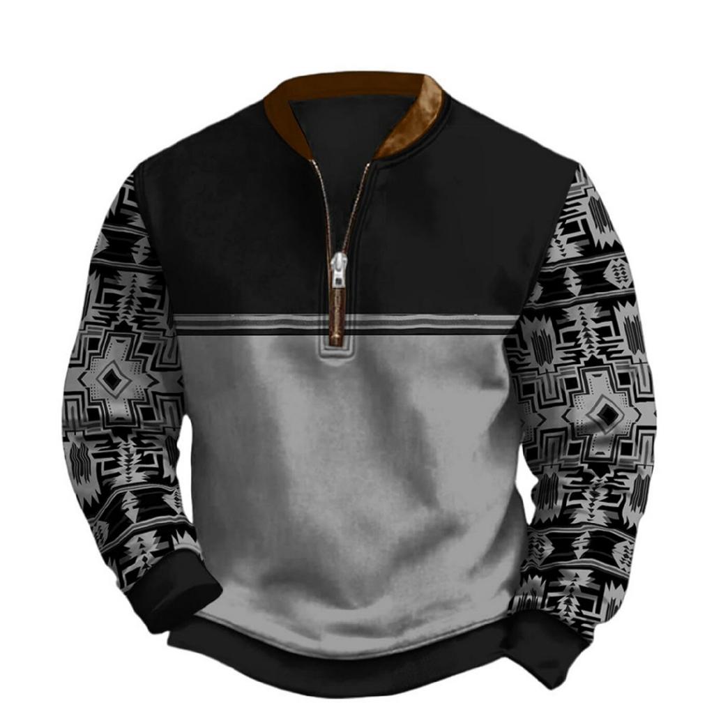 Men's Casual And Trendy Digital 3D Printed Round,neck Long,sleeved Half,pull One,piece Sweatshirt