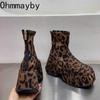 Punk Style Platform Heel Women Ankle Boots Fashion Elegant Leopard Print Shoes Autumn Winter Laides Concise Short Booties
