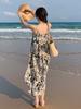 New French suspender ink painting floral beach dress women's summer outer wear texture temperament