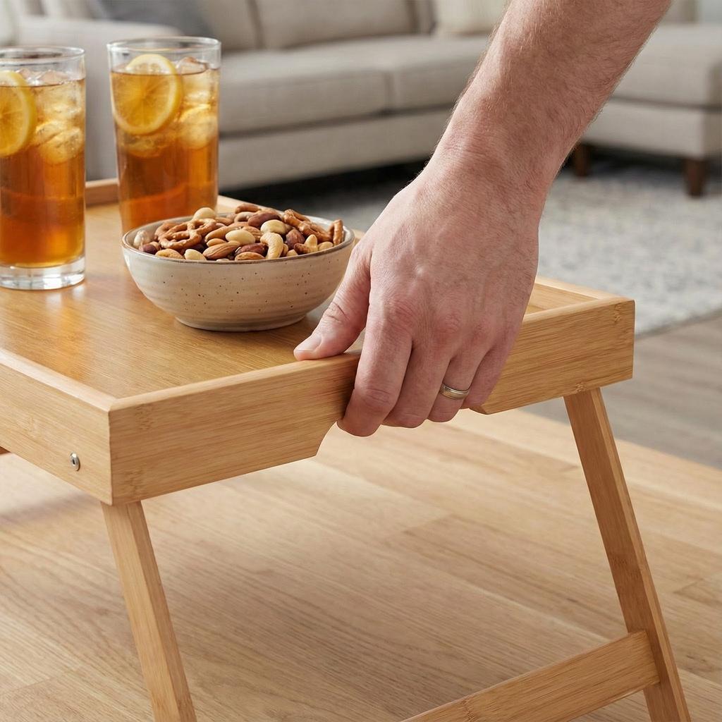 Portable Multifunctional Bamboo Serving Tray with Folding Legs Breakfast in Bed Tray for Sofa Serving Eating Working Reading