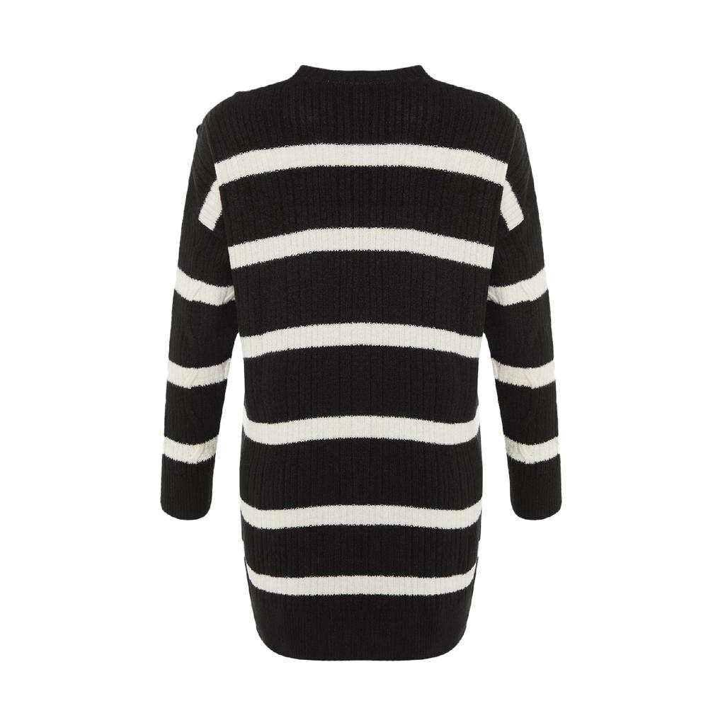 Ecru gestreifter Strickpullover mit Knöpfen Tctaw23ak00063