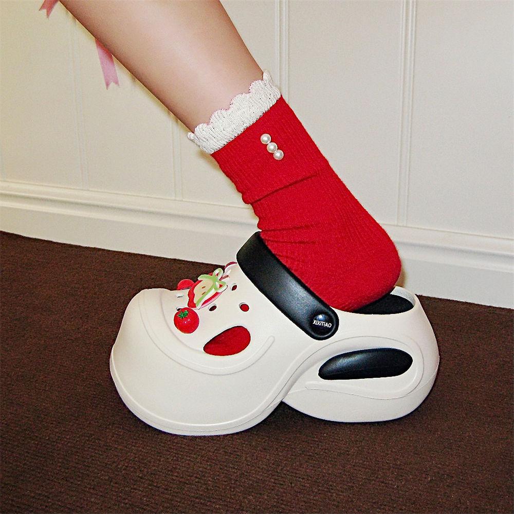 Mote Dame Plattform Tresko Søte DIY Eple Innendørs Gate Tøfler Tykk Såle Myk EVA Dame Mote Kilesandaler Daglige Gåsko