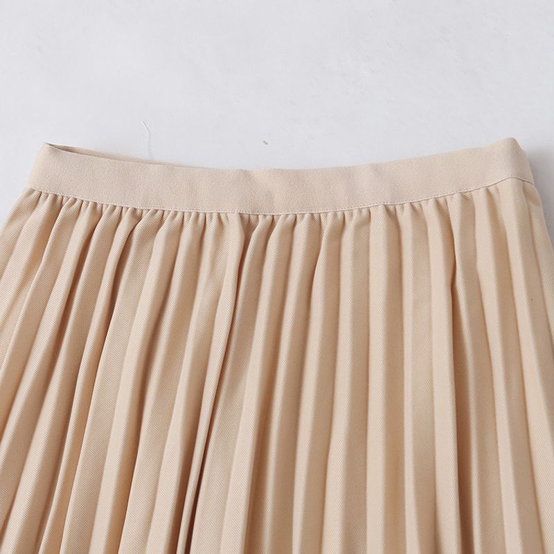 Pleated Skirt New Spring and Autumn Women's Clothing Fashion Minimalist All-Matching Elastic Waistband Pure Color Stretch Midi Skirt 28929