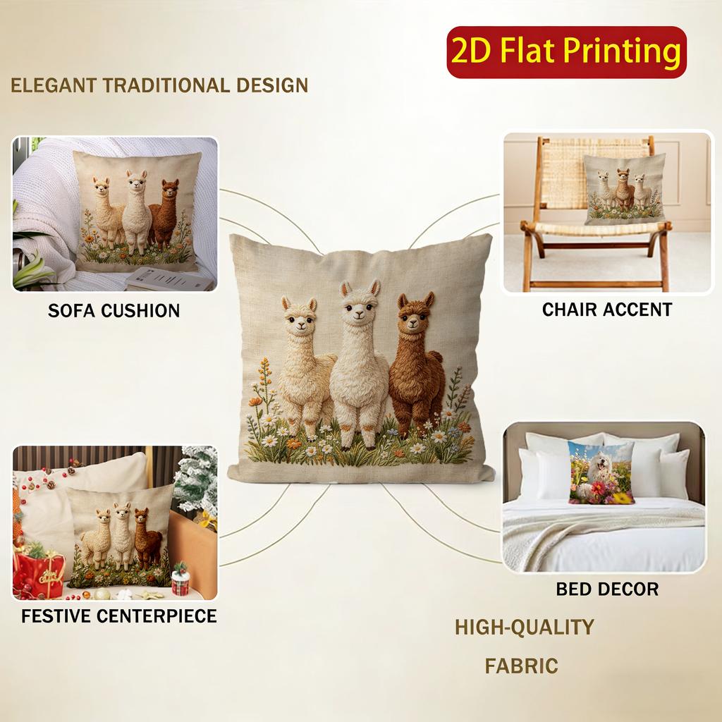 Cute Alpaca Floral Farmhouse Throw Pillow Covers Pattern Cushion Cover Suitable For Sofa Bedroom Car Pillow Cover