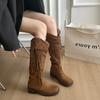 New Style Women's Winter Retro Fashion Style Fashion Boots Thick Heel Long Tube Slim Stacked Middle Tube Boots Zapatos Mujer