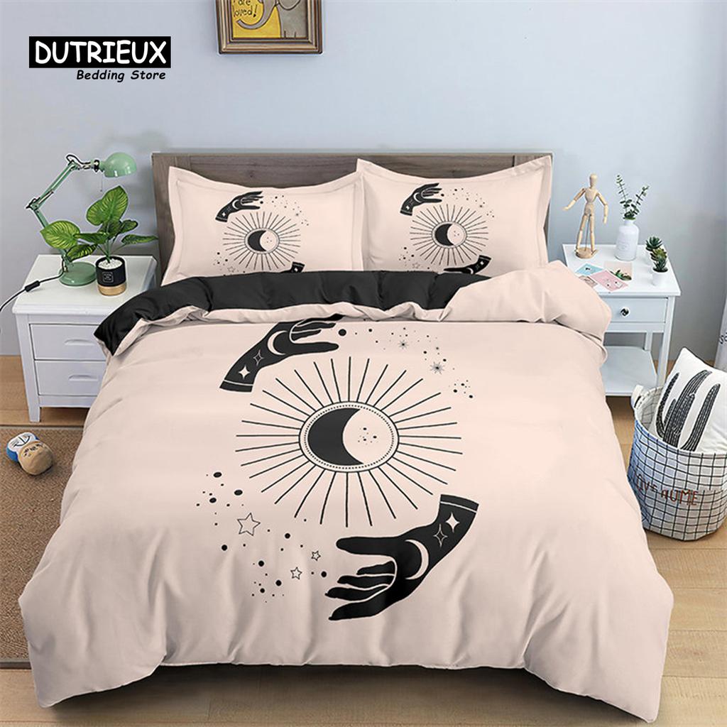 Sun And Moon Duvet Cover Mystical Hamsa Hand Bedding Set Microfiber Divination Eyes Comforter Cover King For Kids Adult Bedroom