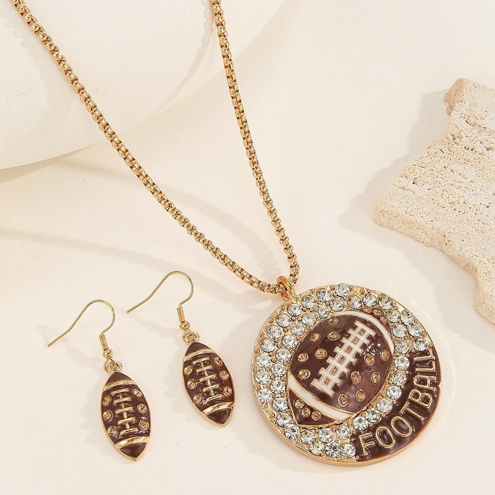 Water Zirconia Durable Rugby Jewelry Set With Pendant And Earrings For Sports Fans And Collectors