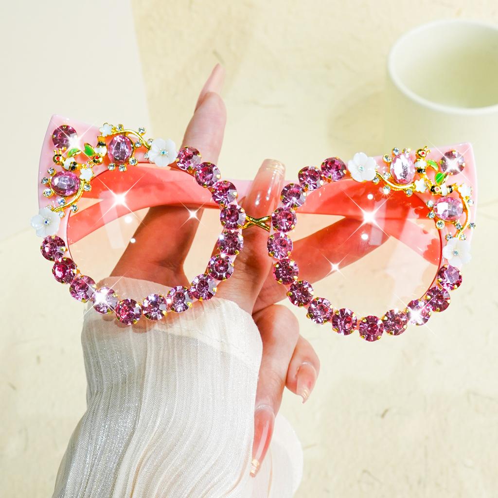 Luxurious Cat-Eye for Women, Oversized Frame with Glittering Rhinestone Accents, Trendy and Glamorous Party Glasses