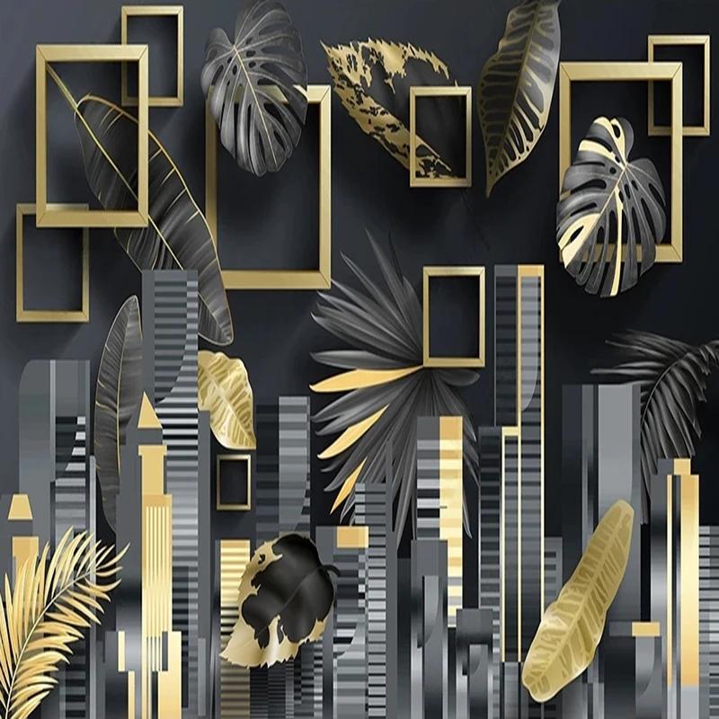 Mural Wallpaper Modern Abstract Tropical Plants 3D Stereo Geometric Fresco Living Room TV Background Wall Painting