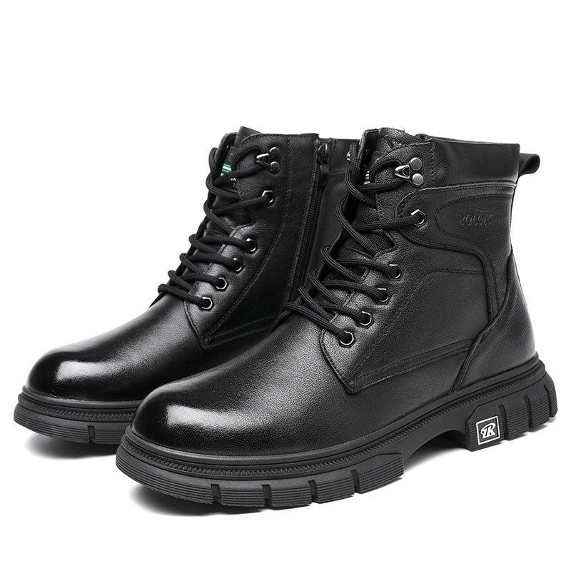 First layer cowhide Martin boots men's trendy tooling leather winter velvet warm leather boots men's casual high-top men's shoes