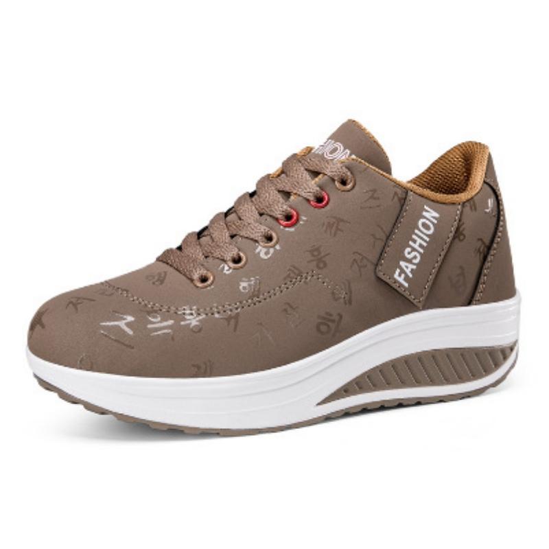 Fashion Women Running Sports Shoes Rocker Shoes Breathable Platform Shoes PU Leather Casual Walking Wedge Heels