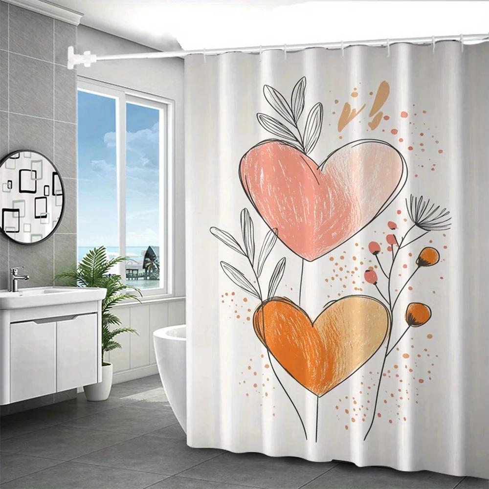 Heart-Themed Shower Curtain - Digital Print, Waterproof Polyester, Cartoon Animal Pattern, All-Season Bathroom Accessory