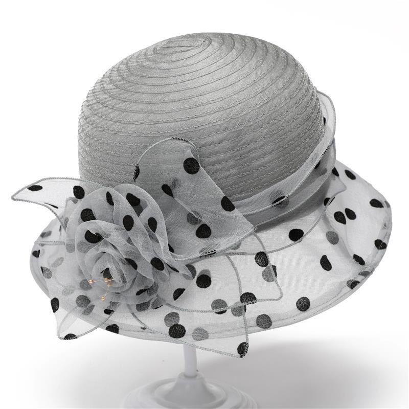 Organza Sun Hats Women Flower Summer Party Wedding Caps Female Elegant Floral Church Hats 2021 New Fashion Anti-UV Beach Caps