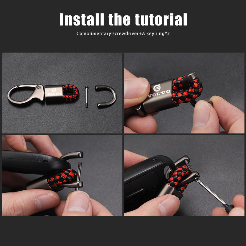 Zinc Alloy Braided Rope Keyring Key Chain Ring Car Logo Keychain For Volvo ES90 EC40 EX40 EM90 XC90 V90 V60 XC60 V40 S80 S60 S90